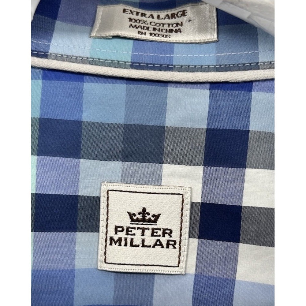 Peter Millar Long Sleeve Button Down Cotton Blue Checkered Men's Size XL - Picture 3 of 4